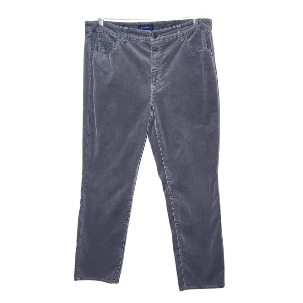 Talbots Gray Velvet Jeans Size 16 P Gray High Waist Straight Leg Velvet Pants